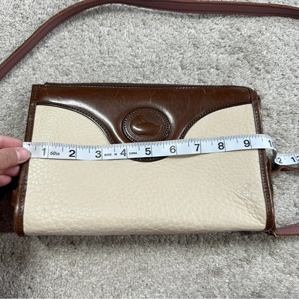 Dooney & Bourke Vintage Ivory Brown Leather Crossbody Bag Classic Zip Top - Picture 11 of 16